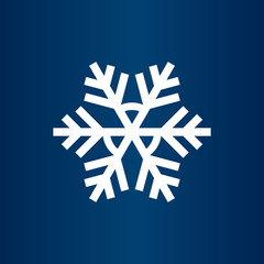 Cute Snowflake Icon vector, Christmas Holiday Winter snowflake Logo Design. White Snowflake Vector illustration with Blue Background.