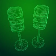 Sound recording equipment vintage microphone. Wireframe low poly mesh vector illustration