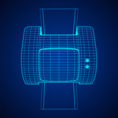 Printer or fax object. Wireframe low poly mesh vector illustration