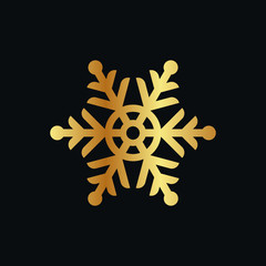 Cute Snowflake Icon vector, Christmas Holiday Winter snowflake Logo Design. Gold Snowflake Vector illustration with black Background.
