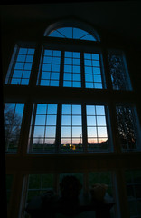 Large window set at sunset