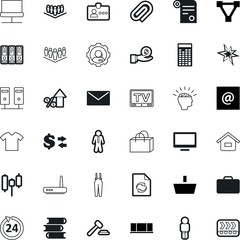 business vector icon set such as: think, contract, show, luggage, book, hotline, music, video, library, production, men, online, 3d, growth, pact, identity, circular, discount, close, interest