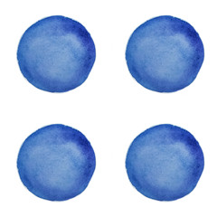 Hand drawn watercolor seamless polka dot background. Blue circles on white background. The illustration is suitable for fabric and packaging. Fashionable, fashionable color 2020: classic blue. 