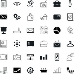 business vector icon set such as: management, sport, vision, industry, personal, payment, pass, hand, catalog, cover, dialogue, consumer, motion, vacation, talk, staff, radio, advertising, goal