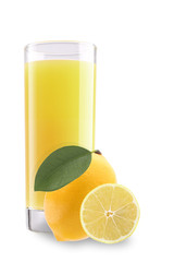 Glass of lemonade with lemon isolated on white