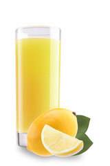 Glass of lemonade with lemon isolated on white