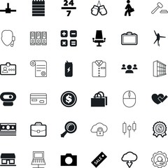 business vector icon set such as: storage, app, economy, credit, war, notepad, view, pen, facade, transport, safe, urban, court, glass, cam, user, download, act, tail, box, door, legal, pay, attache