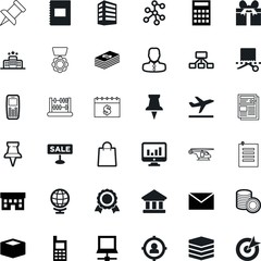 business vector icon set such as: math, social, award, find, rosette, plane, winner, exchange, file, mockup, show, declining, day, post, texture, stock, war, schedule, wireless, style, connecting