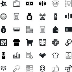 business vector icon set such as: debt, hat, password, basket, round, texture, app, hands, blue, suitcase, dynamite, cog, cuisine, way, music, tax, big, moneybag, invoice, zoom, empty, magnify