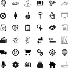 business vector icon set such as: round, old, trolley, focus, landscape, mouse, retail, spark, cargo, earning, planet, steel, targeting, auction, aspirations, army, war, blank, figure, circular