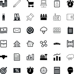 business vector icon set such as: find, shoot, bullseye, wallet, hall, pupils, architecture, Graduation, scissors, icone, management, approved, classroom, shiny, industrial, economy, space, automated