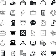 business vector icon set such as: container, arrow, lcd, telephone, coffee, closet, thinking, entertainment, cap, dial, assurance, person, give, menswear, lightbulb, bulb, yes, graduation, shirt