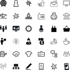 business vector icon set such as: mission, lock, secretary, schedule, stamper, fire, point, envelope, cappuccino, speaker, notice, cursor, parcel, announce, aviation, exterior, up, close, mail