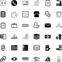 business vector icon set such as: commercial, jet, mockup, aircraft, friendship, bar, building, accounting, investment, empty, letterheads, rubber, giving, test, checkout, innovation, minute, arrow