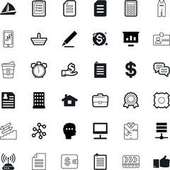 business vector icon set such as: maritime, morning, wallet, thinking, espresso, pen, bubble, form, usa, growth, step, shirt, mind, career, like, friendship, alarm, good, sail, assembly, uniform