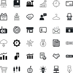 business vector icon set such as: seat, process, presentation, credit, holiday, text, volume, debt, hand, hook, week, objects, diary, pen, shiny, texture, savings, elegance, Graduation, empty
