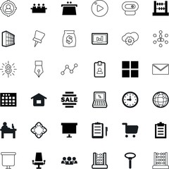 business vector icon set such as: photo, tack, identification, sales, grocery, watch, identity, fountain, world, motion, bar, contact, clothing, bag, adwords, grid, memo, camera, variable, website