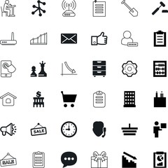 business vector icon set such as: shovel, decor, choice, speak, growth, client, bar, loan, up, christmas, law, businessman, drawer, balloon, discussion, noise, court, courthouse, gardening, wheel