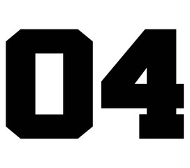 04,Classic Vintage Sport Jersey Number, Uniform numbers in black as fat fonts, number. For American football, baseball or basketball and ice Hockey.