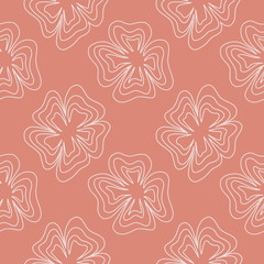 Fantasy floral hand drawn seamless pattern. Line flowers on warm pink background. Good for fabric, textile, wrapping paper, wallpaper, kitchen design, packaging, paper, print, etc.