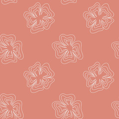 Fantasy floral hand drawn seamless pattern. Line flowers on warm pink background. Good for fabric, textile, wrapping paper, wallpaper, kitchen design, packaging, paper, print, etc.