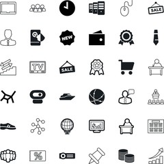 business vector icon set such as: luxury, television, competition, bubble, award, schedule, cart, basket, projector, look, price, step, eps10, chart, cut, calendar, ticket, training, product, trainer