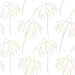 Fantasy floral hand drawn seamless pattern. Line flowers on white background. Good for fabric, textile, wrapping paper, wallpaper, kitchen and bedroom design, packaging, paper, print, etc.