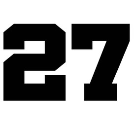 27,Classic Vintage Sport Jersey Number, Uniform numbers in black as fat fonts, number. For American football, baseball or basketball and ice Hockey.