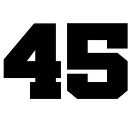 45,Classic Vintage Sport Jersey Number, Uniform numbers in black as fat fonts, number. For American football, baseball or basketball and ice Hockey.