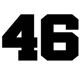 46,Classic Vintage Sport Jersey Number, Uniform numbers in black as fat fonts, number. For American football, baseball or basketball and ice Hockey.