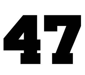 47,Classic Vintage Sport Jersey Number, Uniform numbers in black as fat fonts, number. For American football, baseball or basketball and ice Hockey.