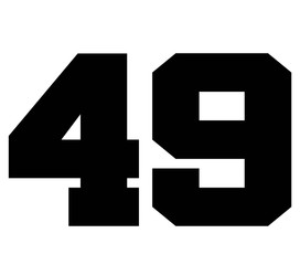 49,Classic Vintage Sport Jersey Number, Uniform numbers in black as fat fonts, number. For American football, baseball or basketball and ice Hockey.