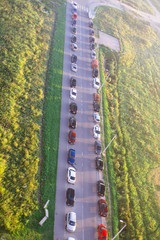 &nbsp; Top view of a car parking along the road.