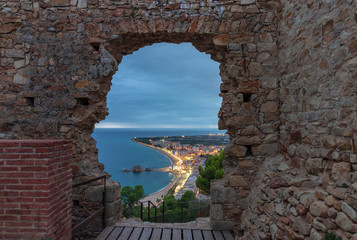 Fototapeta premium Nice village of Blanes at sunset, with a spectacular sky