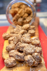Man and woman in a good mood, looking at the sea and the city. A beautiful evening in Europ. Dissert of the social table.