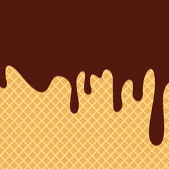 Cream Melted on Chocolate. ice cream flowing over Wafer texture background, Vector Illustration