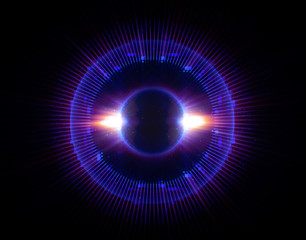 Vivid abstract background. Beautiful design of rotation frame.  .Mystical portal. Bright sphere lens. Rotating lines. Glow ring. .Magic neon ball. Led blurred swirl. Spiral glint lines.