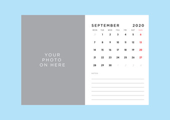 calendar 2020 template in custom size.