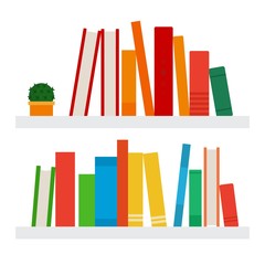 Books on shelves vector icon flat isolated