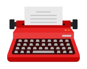 Writing red typewriter vector icon flat isolated