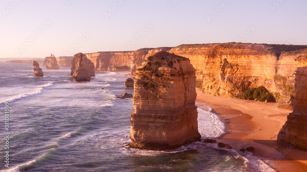 Wall mural twelve apostles sea rocks near great ocean road on the sunset, port campbell national park, australi