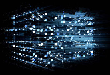 3d illustration. Data storage service. Server room..Modern web network. Internet connection. .Quantum computer system. Blockchain technology..Grid and lines. Hosting domain. Electronic device.