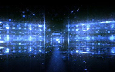 Fototapeta premium 3d illustration. Data storage service. Server room..Modern web network. Internet connection. Hosting..Quantum computer system. Blockchain technology..Grid and lines. Hosting domain. Electronic device.