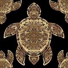 Seamless pattern - sea turtle in indigenous tribal Polynesian style. Maori tattoo design