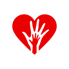 Obraz premium Two Hands in the Heart Icon as Orphan Children Adoption Metaphor. Great an Illustration or Logo for Child Adoption or Medical or Kids Health Care Charity Agency