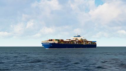 Container Cargo Ship in Ocean, Sea Shipping, 3D Rendering