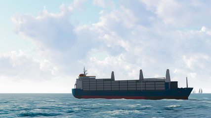 Container Cargo Ship in Ocean, Sea Shipping, 3D Rendering