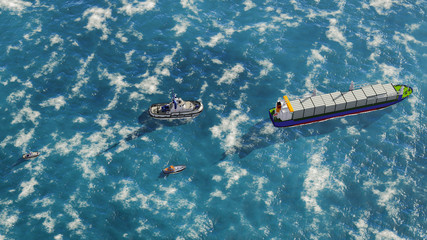 Fototapeta premium Container Cargo Ship in Ocean, Sea Shipping, 3D Rendering