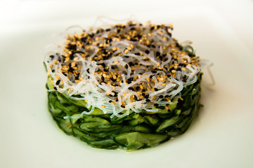 bifum and sunobifum and sunomonu with sesame on white backgroundmonu, asian food, japanese cuisine