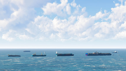 Fototapeta premium Container Cargo Ship in Ocean, Sea Shipping, 3D Rendering
